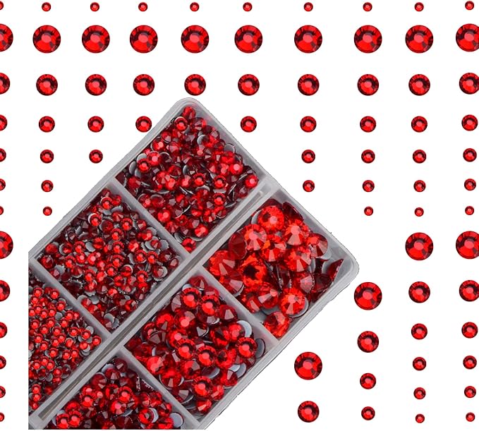 4000pcs Mixed Size Hot Fix Round Crystals Gems Glass Stones Hotfix Flat Back Rhinestones (Light Siam)