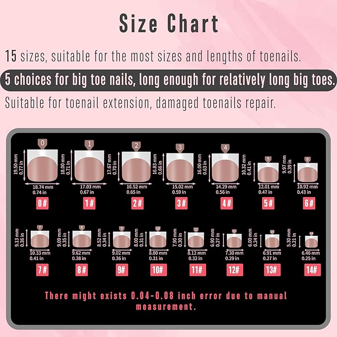 NOVO OVO French Tip Toe Nail Tips Press on, Sharp Square Pre-Designed Soft Gel False Toenail Extension, BROWN PINK Pre-applied Tip Primer & Base Coat, Full Cover Acrylic for DIY x 15 Sizes 240 pcs