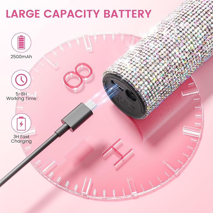 Lavinda Diamond Electric Nail Drill, Professional Rechargeable 35000RPM Electric Nail File Cordless Portable Nail Drill with Coreless Motor for Acrylic Nails (AB Rhinestone)