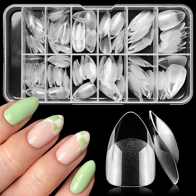 AddFavor Short Stiletto Gel Nail Tips, 240pcs Acrylic Nail Tips Full Cover Clear Press on Nails False Tips for Nail Extension, 12 Sizes Short Fake Nails