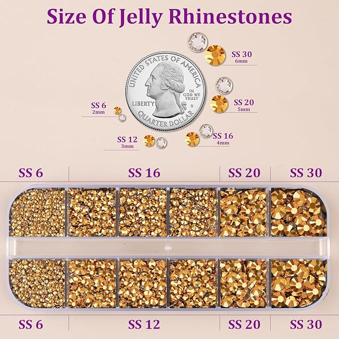 Resin Jelly Rhinestones for Crafting with B7000 Jewelry Glue, 1 Box Gold Flatback Crystal with 3Pcs 10ml Glue, Bedazzling Non Hotfix Gems for DIY Tumblers Clothing Shoes Manicure