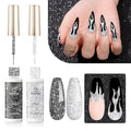 Beetles Reflective Glitter Gel Polish, 2 Pcs Liner Gel Nail Polish Set Black Silver Nail Art Glitter Soak off Uv Lamp Manicure Diamond Shinning Liner Nails Art Design Gifts for Women