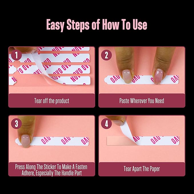 NOVO OVO 360 pcs EASY TEAR Adhesive Tabs for Press on Nails Display, Clear Removable Double Sided Gel Glue Mounting Sticky Tape for Nail Art/Packaging/Storage/Practice/Supplies 30 pc x 12 sheets