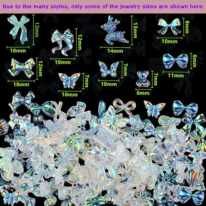 100 Pieces 3D Resin Butterfly Bear Nail Charms Rose Flower Peach Bow Snake Rabbit Animal Shaped Nail Art Rhinestones Pearls for DIY Nail Art Decoration Making Craft (Transparent AB)