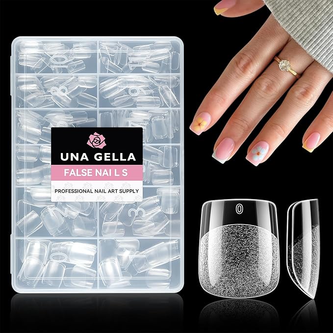 UNA GELLA Extra Short Square Nail Tips XS 216pcs Pre-Shape Extra Short Square Press on Nails Gel Tips Full Cover Acrylic Nails False Nails for DIY Salon 12 Sizes