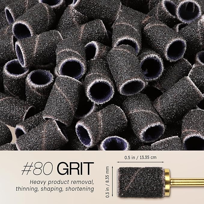 100 Pcs Large Nail Drill Bits Sanding Bands for Nail Drill – Nail File for Acrylic Nail Gel Manicures Pedicure PANA Nail Drill Bits (Sanding Bands Variation 01) (80 Grit, Large Black)