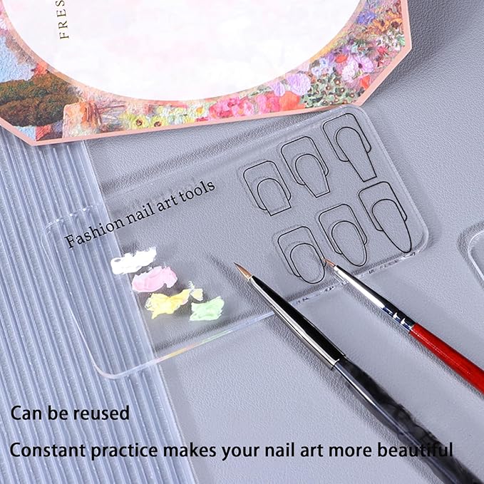 Professional Nail Art Practice Palette with Color Mixing Tools, Nail Template Guide 1PACK (White)