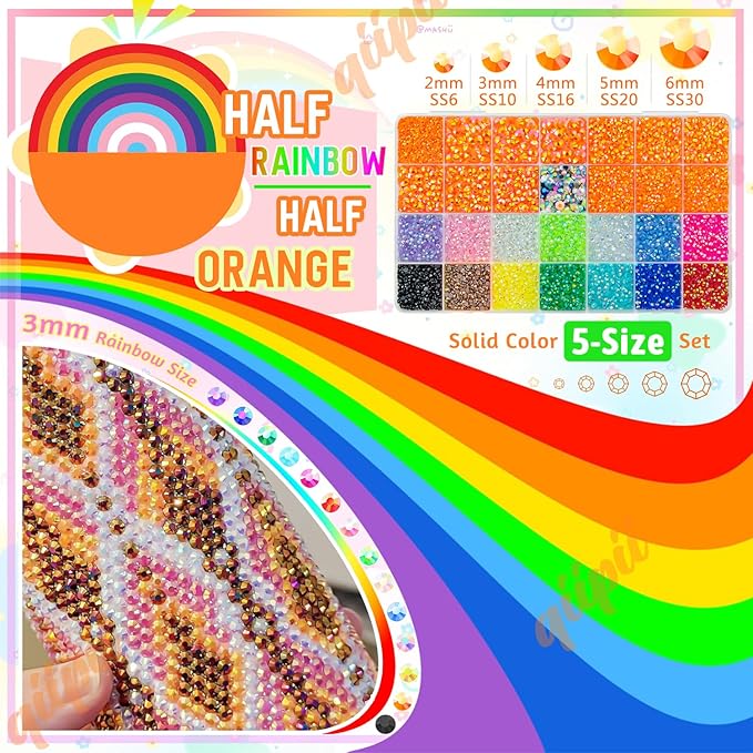 Orange Red AB Resin Rhinestones w B7000 Glue for Crafting Bedazzling 2mm-6mm Flatback Colorful Jelly Stones Diamonds Gems Bedazzler Kit for Nails Face Eyes Makeup Tumblers Bottles Crafts Shoes