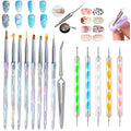 14PCS Professional Nail Art Brush Set,Crystal Handle Liner Brushes,Acrylic & Gel Nail Brush,Dotting PaintingTools,Nail Sculpture Pincher Tweezer for Manicure,Home Salon Kit