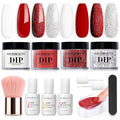 AZUREBEAUTY Dip Powder Nail Kit Berry Red Silver Glitter, 4 Colors Dipping Powder Set, French Nail Art Base Top Coat Activator Essential Liquid Manicure No Lamp Needed Salon