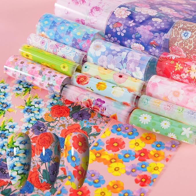 300 Sheets Nail Foils Transfer Nail Art Foil Stickers Spring Flower Butterfly Lace Transfer Foil for Nails Decoration