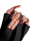 HAND-PAINTED White Press Ons Neon Small Press on Nails Long French Press on Nails Coffin Medium Short Nail art Fake Nail Art Kit with 7g Glue on Nails Handmade Almond Square Nails (TJ-5, Small)