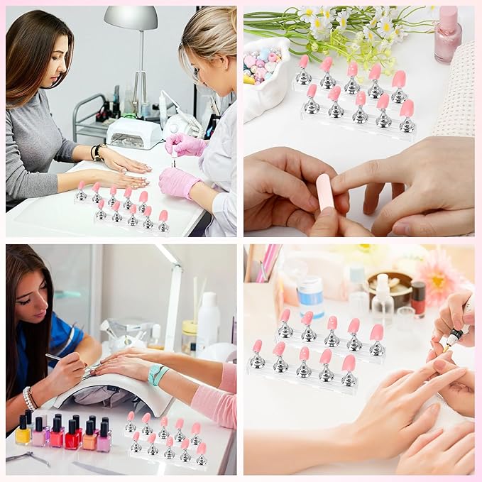 Nail Stand Nail Holder for Painting Nails 2 Sets Press on Nails Stand Display with 96 Pcs Reusable Adhesive Putty Clay Magnetic Acrylic Nailss Art Tools Accessories for Home DIY Salon Supplies Silver