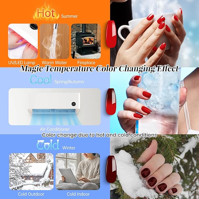 YTD Likomey Color Changing Gel Nail Polish 2 Pcs Set,15ml Red to Burgundy Red Pure Color and Brocade Glitter Kit,Thermal Ombre Change Colors Salon Manicure UV Nail Varnish,WB2-2