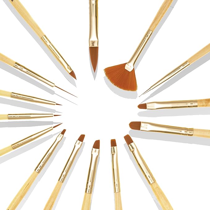 Beaute Galleria 15 Pieces Nail Art Brush Set for Detailing, Striping, Blending, One-Stroke Nail Art with Gel Brushes, Painting Brushes, 3D Brush, Dotting Tool, Fan Brush and Liner