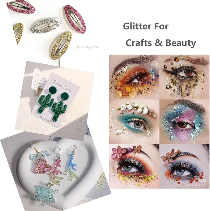 Holographic Chunky & Fine Glitter Mix (24 Colors) – Multi-Shapes Iridescent Sequins for Resin Art, Nail Art, Face Body Hair, Slime Tumbler, DIY Crafts, Party Christmas Decorations