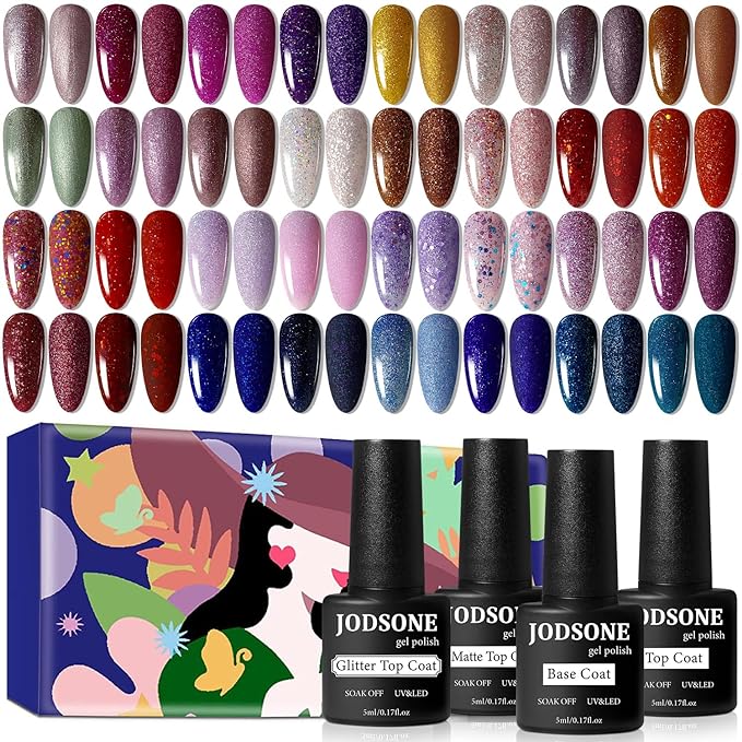 JODSONE Gel Nail Polish Shiny High Gloss Surface Strengthening Glitter Minimalistic Artistic Creation Starter Set 36 Pieces
