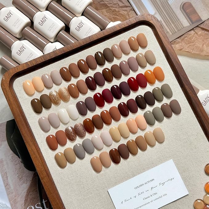 GAOY 42 Pcs Gel Nail Polish Kit, Fall Brown Red Glitter Colors Gel Nail Polish Set with Glossy & Matte Top Coat and Base Coat for Salon and DIY Manicure at Home