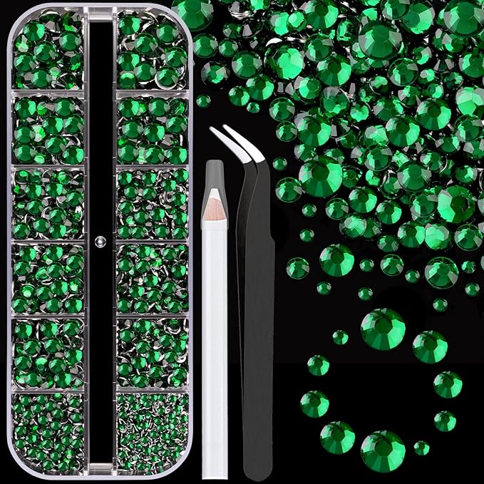 Resin Rhinestones for Crafting, 1 Box Dark Green Flatback Crystals for Bedazzling Crafts DIY Nail Art Deco, Non Hotfix Bulk Gems for Tumbler Shoes Clothing Fabric Face Makeup