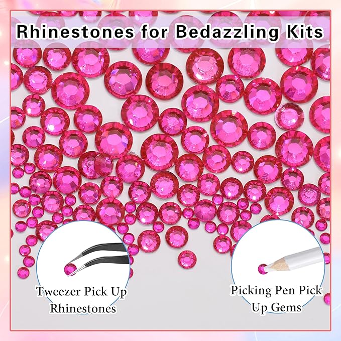 RODAKY Hot Pink Resin Rhinestones for Crafting Bedazzling,2-6MM Rhinestones for Nails Art,Hot Pink Nail Rhinestone and Gems,Nail Diamond Flatback Gems Crystals Charms for Nail Design DIY Makeup Decor