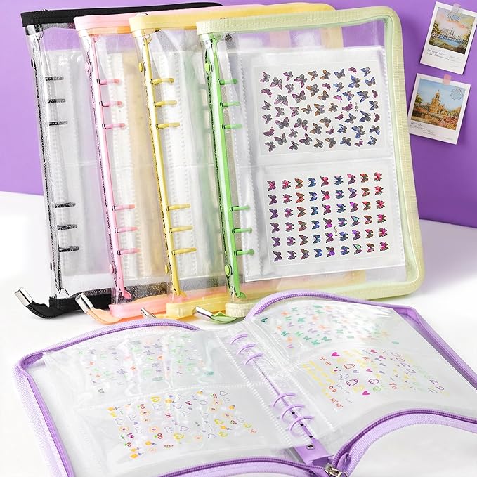 Nail Sticker Book Nail Art Organizer Display 40 Slots Sticker Storage Organizer Binder Empty Stickers Holder DIY Design Tools (black)