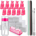FANDAMEI Nail Polish Gel Remover Tools Kit with Nail Clips, 100ml Nail Polish Remover Bottle, 500 Nail Remover Cotton Pad, Nail Brush, Cuticle Pusher/Peeler, 100/180 Nail File,Buffer Block