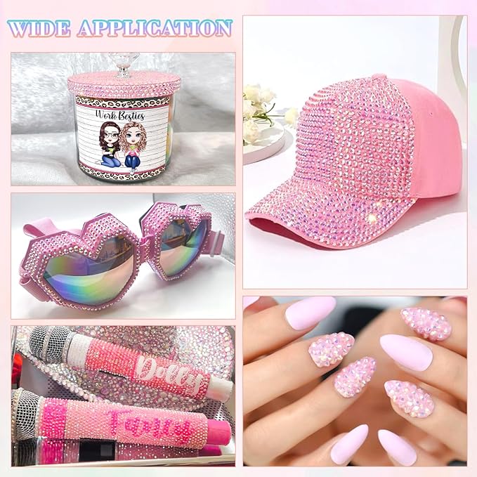 25000Pcs Light Pink AB Rhinestones for Bedazzling with B7000 Jewelry Glue, Non Hotfix Flatback Gems, Crystal Resin Rhinestones for Crafting Crafts Clothing Tumblers Mugs Shoes Fabric Decor Nail Art