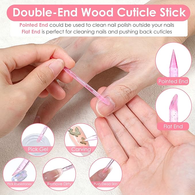 100 Pcs Pink Press On Nail Tool Kit for Business - Prep Application Disposable Kit with File, Glue, Prep Pads, Adhesive Tabs, Wood Stick, Holographic Bag