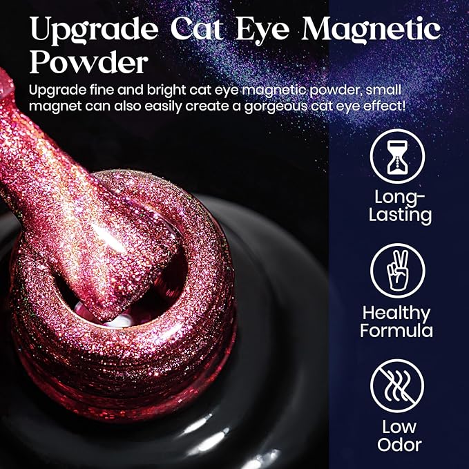 MIZHSE 9D Cat Eye Gel Nail Polish 8x10ML, Dual Color Galaxy Magnetic Nail Polish Gel, Magic Cateye Chameleon DIY Nail Art Manicure Set for Home with Magnet Stick