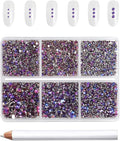 Beadsland 7200pcs Flatback Rhinestones,Purple Rhinestone Nail Gems Round Crystal Rhinestones for Crafts,Mixed 6 Sizes with Wax Pencil Kit, SS3-SS10, Purple Velvet