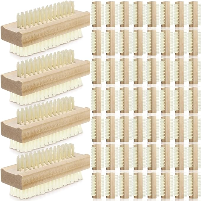 Patelai 100 Pack Wooden Nail Brush Bulk Two-sided Hand Fingernail Brush Non-slip Wood Heavy Duty Stiff Nail Scrubber for Nails and Toes Cleaning, Hand Scrub Brushes for Travel