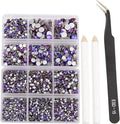 NCB 8000pcs Non Hotfix Rhinestones 10 Sizes Flatback Crystal Glass Rhinestones with Tweezers and Picking Pen for Nail Art Clothes Bags Phone Decorations Crafts DIY (055 Purple Velvet Mix SS3-SS30)