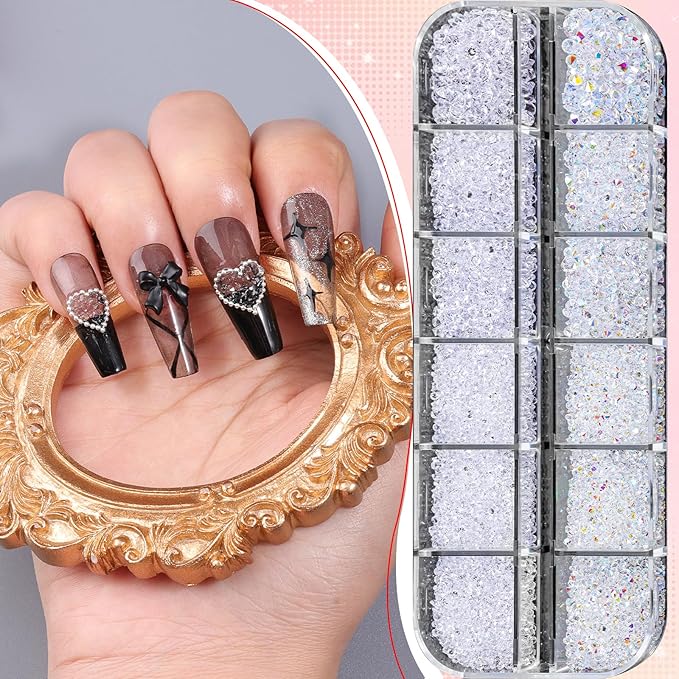 6800Pcs White AB Resin Rhinestones, 1.5mm 2mm 3mm Pointed Bottom Crystals Stones Diamonds Nail Gems Bedazzler Kit with Pickup Tools for Nails Face Eyes Makeup Tumblers Crafts (25-K1-pointed-white)