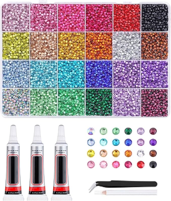 32000Pcs Resin Jelly Rhinestones for Bedazzling,3mm Multicolor Flatback Gems for Diamond Art Bedazzler Kit with 3Pcs 10ml Jewelry Glue for Nail Art Crafting Book Makeup (24000)