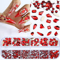 Dowarm 3200PCS Nail Art Rhinestones, Red/Siam Flatback Rhinestones for Nails, Crafts, 12 Styles 3D Glass Crystal Nail Gems