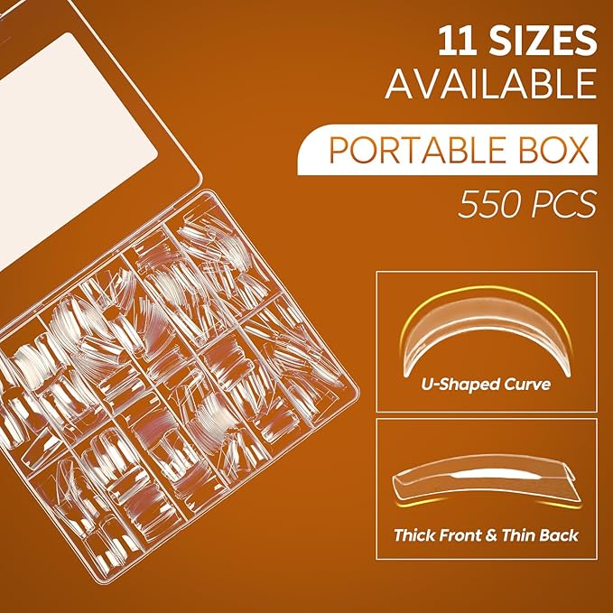 Nicedeco French Nail Tips for Gel Extensions, 550pcs 11 Sizes Half Cover False Nail Tips Fake Nails Press on Nails Acrylic Nail Tips - 019