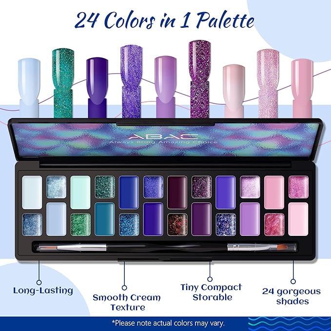 ABAC Solid Gel Nail Polish,Ombre Gel Nail Polish,Pat Paint Nail Gel-24 Colors Blue Pink Purple Shimmer Hema Free Gel Polish w/Pro Brush Soak Off LED Gift for Women