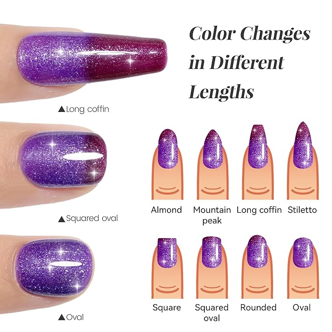 YTD Likomey Color Changing Gel Nail Polish,15ml Purple To Dark Wine Red Glitter Mood Temperature Change Colors Fall Winter Thermal Manicure UV Nail Gel,HEMA Free WB503