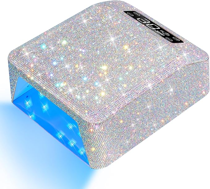 UV Nail Lamp, Rechargeable LED Nail Lamp Sparkly Gel Polish Light 4 Timer Setting Professional Quick Dry Curing Lamp with Display Auto Sensor for Salon & Home, AB Diamond