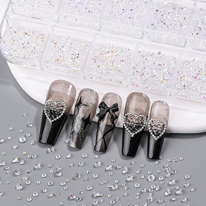 6800Pcs White AB Resin Rhinestones, 1.5mm 2mm 3mm Pointed Bottom Crystals Stones Diamonds Nail Gems Bedazzler Kit with Pickup Tools for Nails Face Eyes Makeup Tumblers Crafts (25-K1-pointed-white)