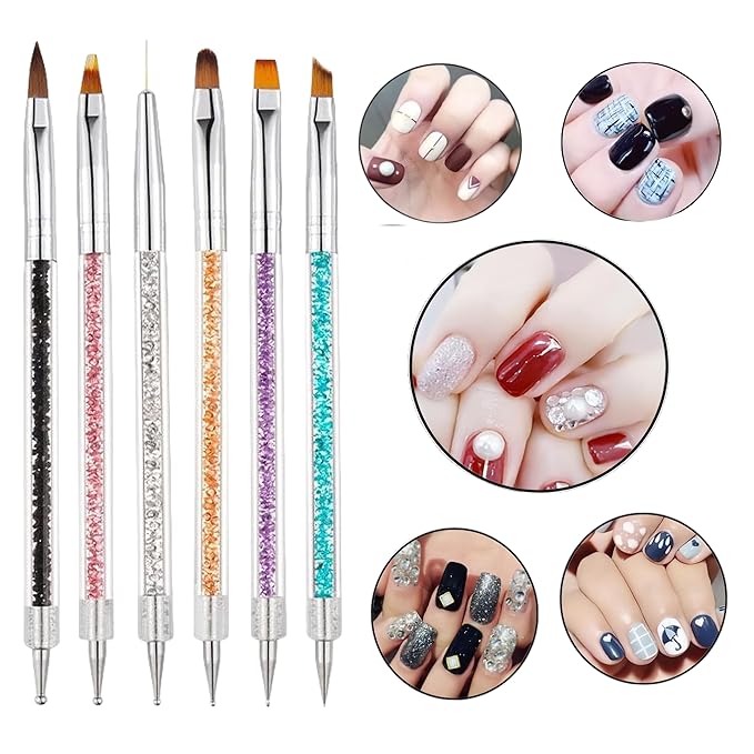 12PCS Professional Nail Art Brush Set,Crystal Handle Liner Brushes,Acrylic & Gel Nail Brush,Double-ended Silicone Nail Sculpture Pen Tools,Nail Sculpture Pincher Tweezer for Manicure,Home Salon Kit