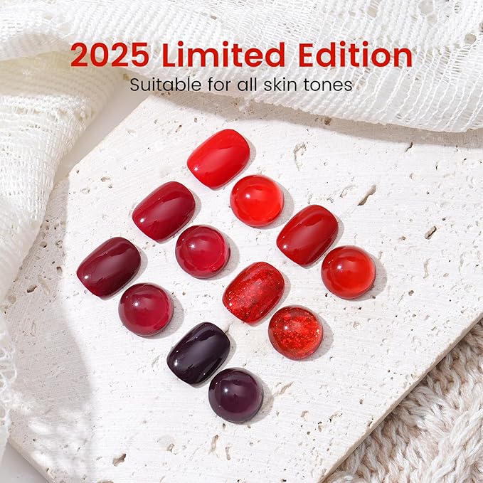 6PCS 18ml Red Gel Nail Polish Set- Hema Free Wine Dark Glitter Red Soak off Gel Polish Set with Swatch Board - One Color One Bottle Gel Colors Nail Art Manicure Salon DIY at Home for Women Girl