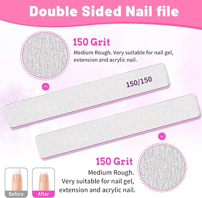 25pcs Nail Files 150 Grit, BLESWIN 150/150 Grit Nail Files, Jumbo Nail Files for Acrylic Nail, Nail Filer for Poly Nail Extension, Double-Sided Emery Board Nail Filer for Manicure, Pedicure