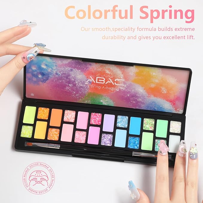 ABAC Solid Gel Nail Polish,Ombre Gel Nail Polish,Pat Paint Nail Gel,24 Colors Sparkly&Shiny Hema-free Soak Off Gel Polish Kit with Double-Ended Nail Art Brush for Salon and Nail Art DIY at Home
