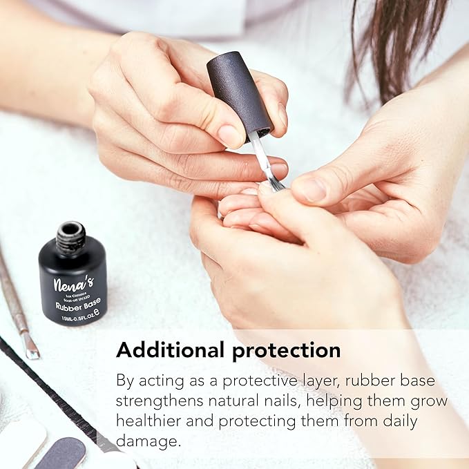 Nena's Elastic Rubber Base Coat Set - 15 mL / 0.5 fl oz Bottle + 120 mL / 4 oz Refill | UV/LED Curable Correcting Base with Enhanced Adhesion, Soak Off Formula for Professional Nails
