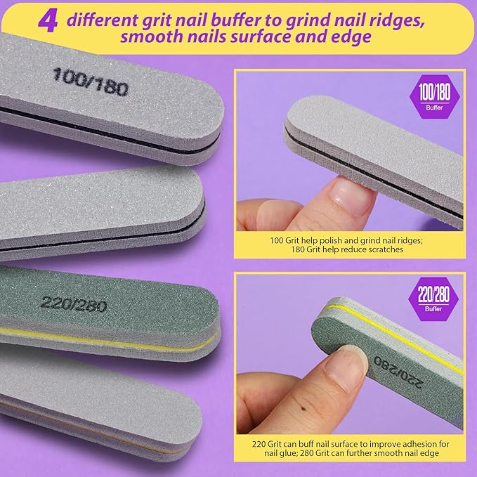 Teenitor Nail Buffer and Shine Kit, 12pcs Nail Files 100/180 Emery Boards for Natural Nails, Finger Nail File and Buffer Set for Nails, Nail Filer 240 Grit Nail File Buffing Block for Women