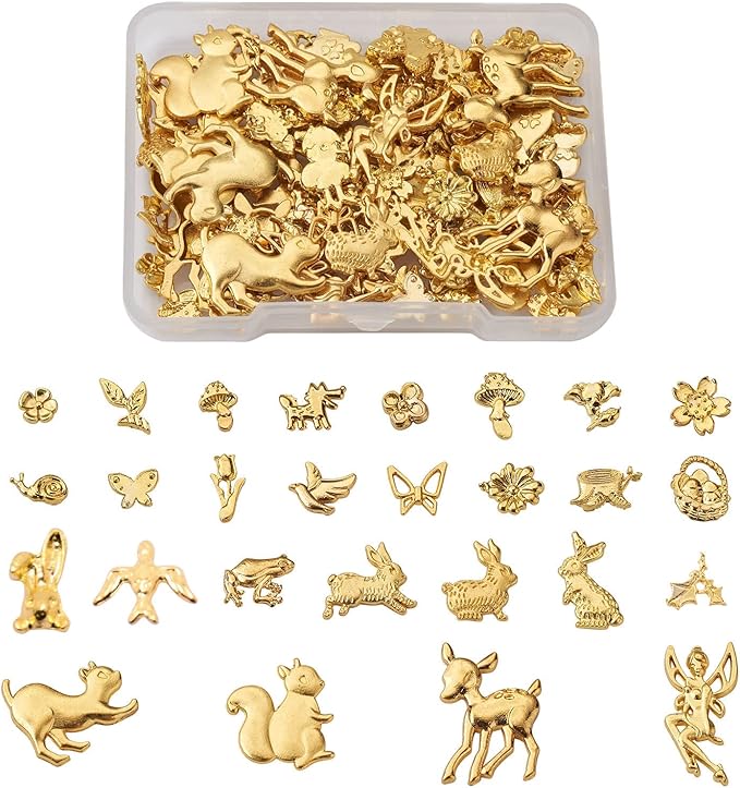 Pandahall 135Pcs Small Alloy Resin Fillers Supplies Forest Theme Butterfly Fairy Tulip Squirrel Filling Accessories for Resin Jewelry Making