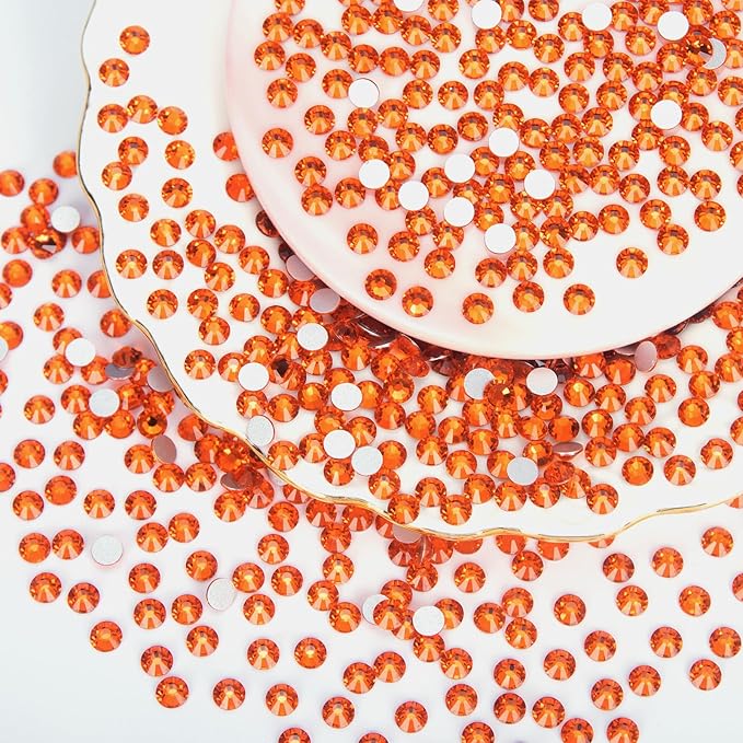 10000PCS Orange Rhinestones Bulk, Flat Back Crystal Glass Stone Round Gems,SS10, 2.7-2.9mm