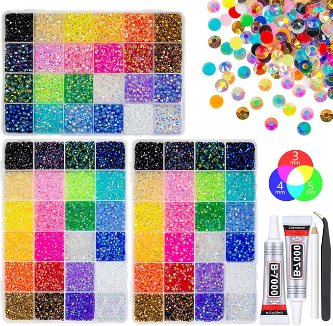 3 Boxes 24 Color 3mm 4mm 5mm Jelly Resin Rhinestones Flatback Colorful Stones Gems Diamonds Charms for Nails Face Makeup Bedazzling Crafting Tumblers Bottles DIY Crafts Clothes Shoes Phones