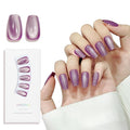 Purple Cat Eyes Press On Nails - 24 Pcs Soft Gel Medium Coffin Fake Nails Kit With Glue, 12 Sizes, Natural Reusable Stick On False Nails for Women and Girls (Skycloud Purple) SK0860